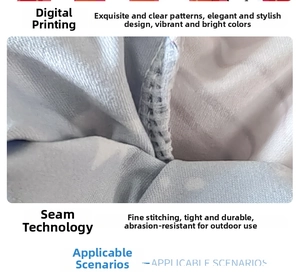 Detailed macro view of digital US flag print and reinforced stitching on sun protection sleeves