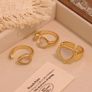Open Ring Copper Gold Plated White Shell Heart Star Moon French Vintage Adjustable Jewelry For Women