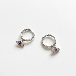 S925 sterling silver evil eye hoop earrings with blue and white zircon stones