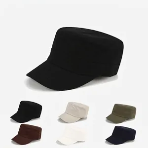 Cadet Cap Cotton Canvas Flat Top Military Hat Adjustable Solid Color Breathable Outdoor Sun Protection Unisex
