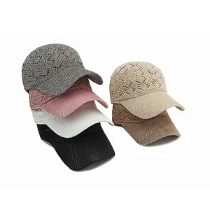 Breathable hollow knit baseball cap for women available in six stylish neutral colors