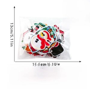 Detailed view of 29-piece Christmas embroidery patch set with size dimensions and packaging