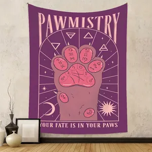 Wall Tapestry Pawmistry Cat Paw Zodiac Astrology Mystery Bohemian Hanging Home Decor For Bedroom Polyester Fabric