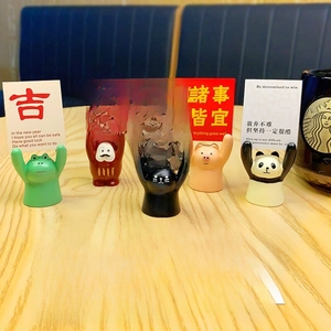 Cute Cartoon Animal Card Holder Resin Desktop Ornament Inspirational Memo Note Stand Panda Pig Frog Mini Figurine Decor