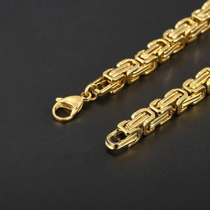 Polished 6mm gold Byzantine chain necklace for men in durable stainless steel with lobster clasp