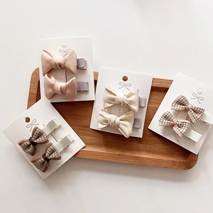 Fabric Bow Hair Clips Plaid Solid Color Korean Style Sweet Hair Accessories For Girls Kids Toddlers Elegant