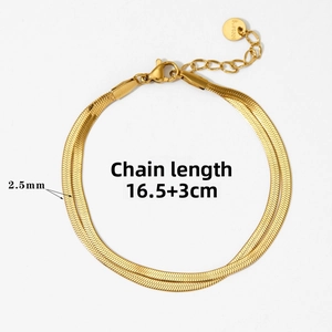 Detail of 2.5mm gold stainless steel snake chain bracelet with length specifications