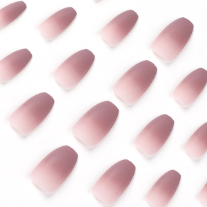 Matte purple gradient short coffin press-on nails set on a clean white background