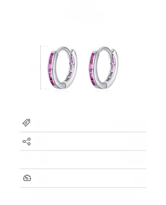 Detail of S925 sterling silver hoop earring with purple zircon and 1cm size specs