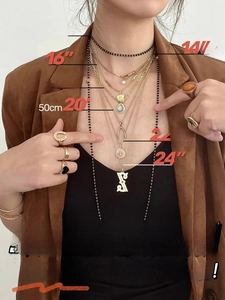 Necklace length guide showing 13 to 24 inch sizes on model for geode agate jewelry