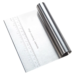 Stainless steel dough scraper with measuring scales and ergonomic rolled handle