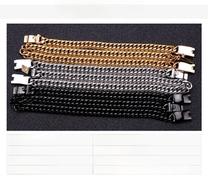 Three-piece punk stainless steel Cuban chain bracelets in gold, black, and silver finishes