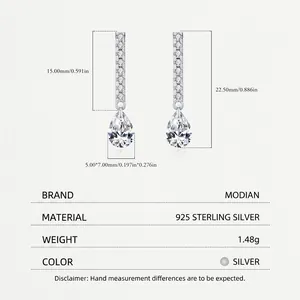 S925 sterling silver drop earrings with size chart showing length and teardrop dimensions