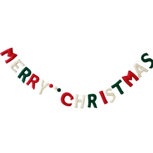 Red white and green wool felt Merry Christmas bunting banner for festive holiday decoration