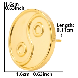 Detailed view of 1.6cm gold stainless steel stud earrings with Tai Chi Yin Yang design