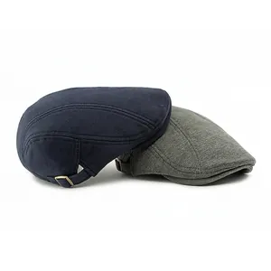 Classic knitted cotton flat cap for men and women with adjustable side metal buckles