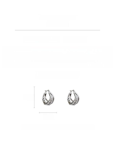 Detailed size guide for geometric zircon earrings showing 2.3cm dimensions and materials
