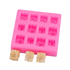 12-cavity pink silicone mold for 3D gift box shapes for fondant, resin, and chocolate DIY