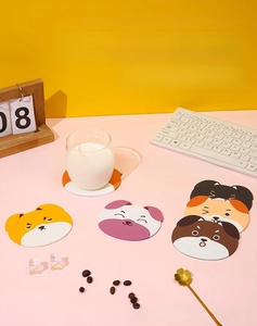 Cute cartoon puppy silicone coasters showing heat-resistant PVC material and anti-slip textures