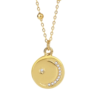 Collier en acier inoxydable doré avec pendentif rond céleste lune et étoile brillante