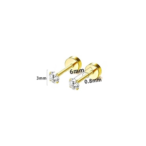 Minimalist gold stainless steel geometric stud earrings with 3mm round clear cubic zirconia