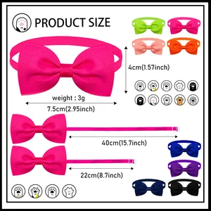 Size chart for adjustable pet bow ties showing dimensions of 7.5x4cm and strap lengths