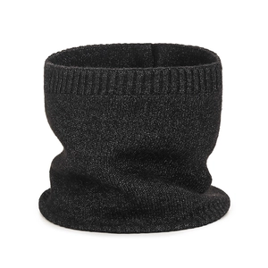 Winter black knit neck warmer with ribbed elastic edge for windproof outdoor warmth