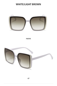 Front and side views of stylish white square frame sunglasses with light brown lenses