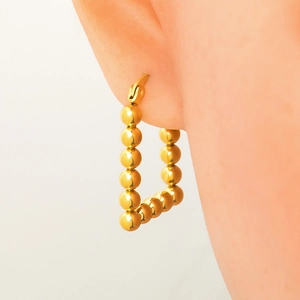 Chic 18k gold plated stainless steel square beaded drop earrings for women