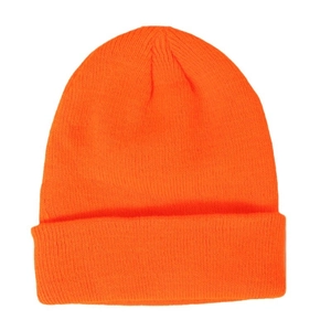 Classic bright orange ribbed knit beanie hat with cuff for boys and girls autumn winter