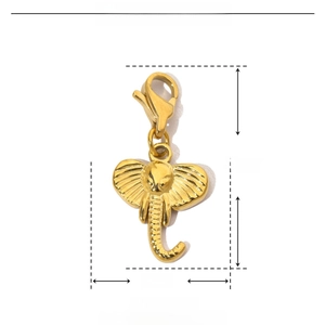 Detailed dimension guide for golden stainless steel elephant pendant with lobster clasp