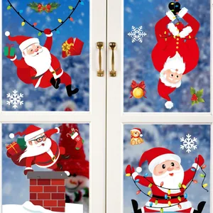Christmas Window Stickers Static PVC Snowflake Santa Claus Reindeer Decals For Glass Holiday Party Home Decor