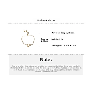 Detail showing adjustable gold bracelet dimensions 24.9cm length and zircon settings