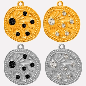 Detailed view of 18k gold and silver plated 304 stainless steel pendants with rhinestones