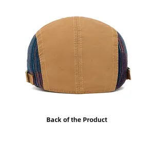 Rear view of vintage newsboy cap showing contrast patchwork and adjustable buckle