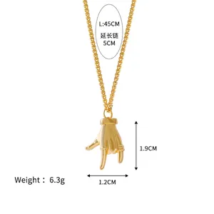 Detailed view of gold LOVE gesture necklace with 45cm chain length and 5cm extender