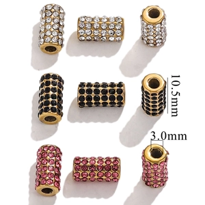 Retro African style gold metal beads with crystals, 10.5mm length and 3mm large hole