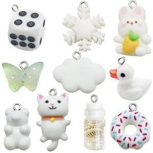 White Resin Cartoon Bear Duck Charms DIY Jewelry Making Pendants For Keychain Bracelet Necklace Resin Animal Fruit Shape Accessories
