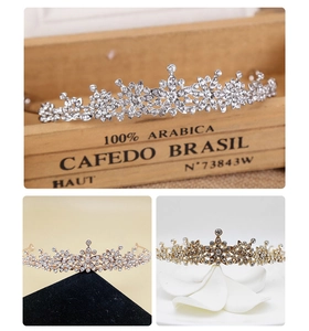 Detailed comparison of bridal tiaras in silver, gold, and rose gold with sparkly rhinestones