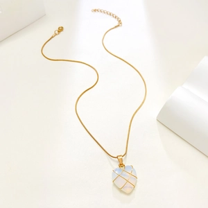 Barbie-stijl gouden hart ketting met roze opaal hanger en slangenketting voor dames