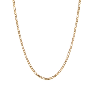 Classic gold stainless steel Figaro chain necklace for women on a white background