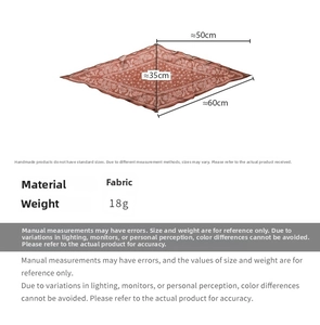 Detailed size specifications of fabric silk scarf necklace with 50cm top width measure