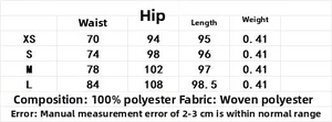 Tableau des tailles pour pantalons femmes avec mesures de taille et détails du tissu