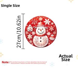 Detail of 27cm round Christmas window sticker featuring snowman and bells design