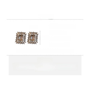 Detailed view of luxury square amber rhinestone earrings with alloy floral crystal frame