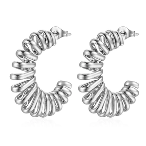 Boucles d'oreilles créoles à ressort en acier inoxydable poli au design spiralé chic