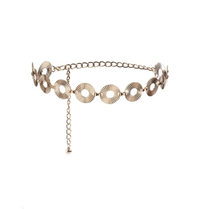 Vintage punk gold metal waist chain with geometric sunburst engraved circular plates