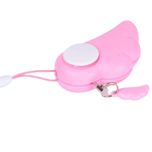 Pink angel wing personal safety alarm with keychain and white button for women