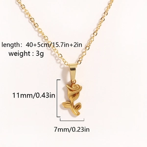 Detailed dimensions of gold rose pendant necklace with 40+5cm chain and weight info