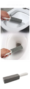 Vues détaillées d'une brosse WC en pierre ponce enlevant les taches sur la céramique